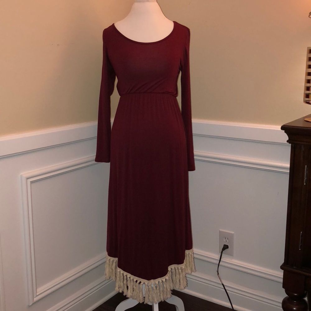 Zig Zag Stripe Fringe Maxi Dress Small